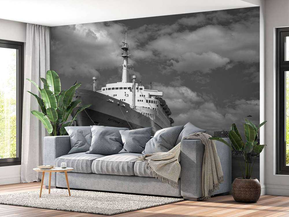 Ehemaliges Dampfschiff SS Rotterdam in schwarz-weiß  
